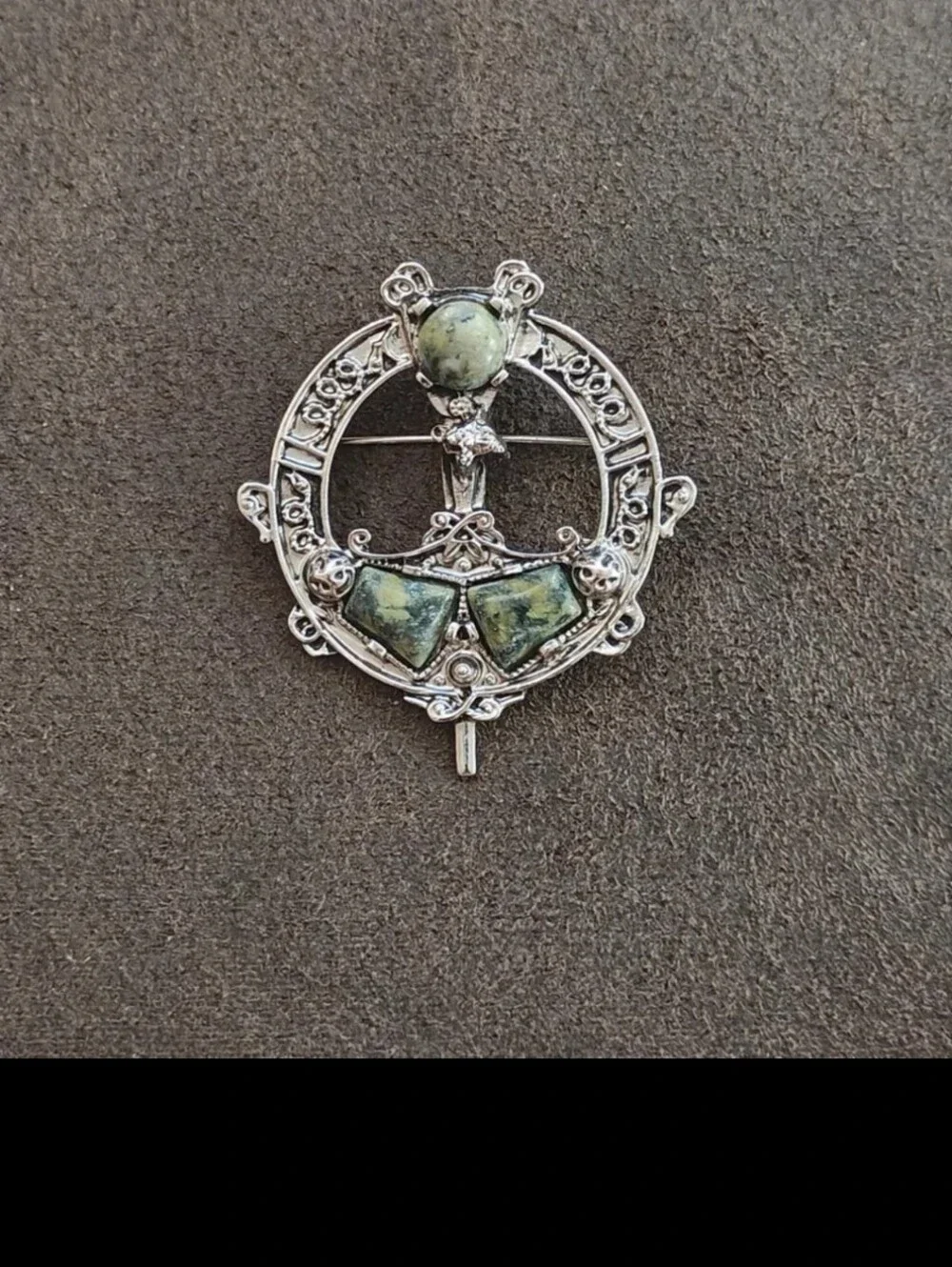 1970s Celtic Revival Connemara Style Silver Tone Brooch & Pendant.